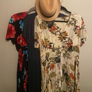 3 Women's Print Maxi Dresses Boho Button
Up Split Party Dress, Floral, Green, XL